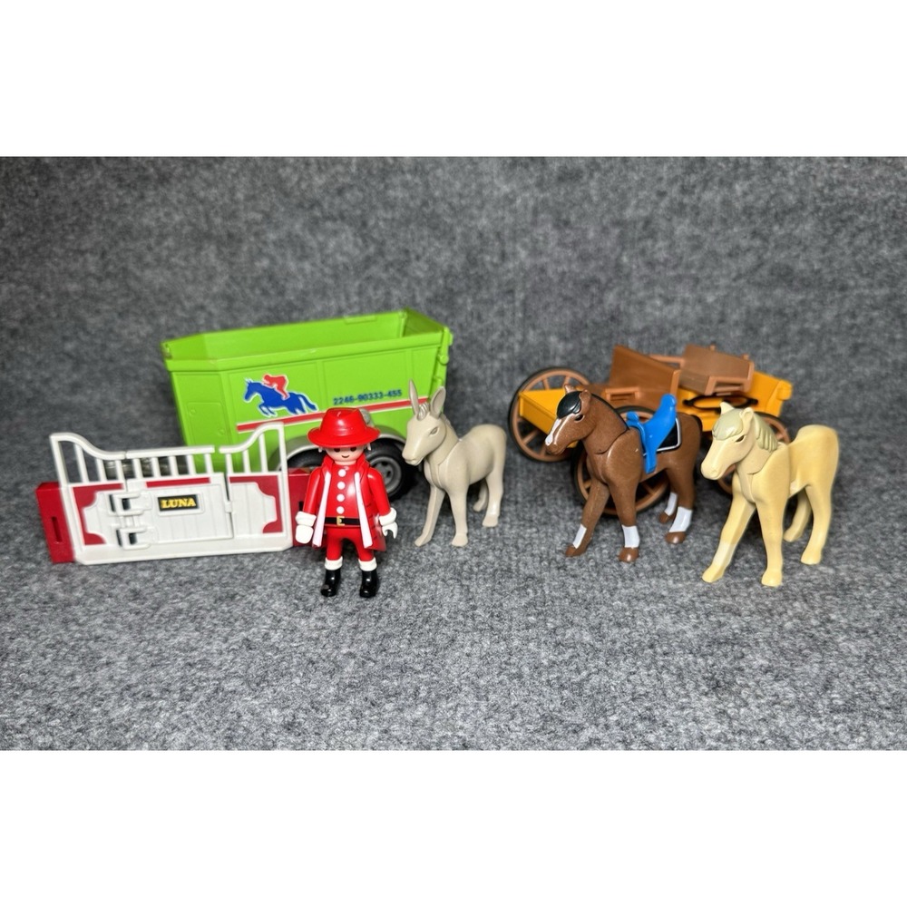 Vintage Playmobil Horse Drawn Carriage Geobra Mixed Era Lot W/ Figures